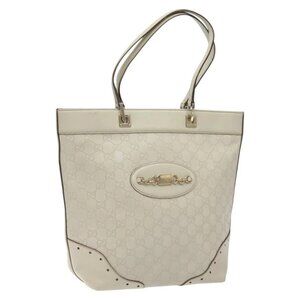 GUCCI GG Canvas Guccissima Tote Bag Leather White Gold 145984 Auth 129226